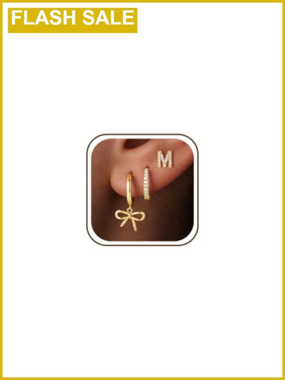14K Gold Plated Initial Bow Hoop Earrings Set with Cubic Zirconia, Gift Box